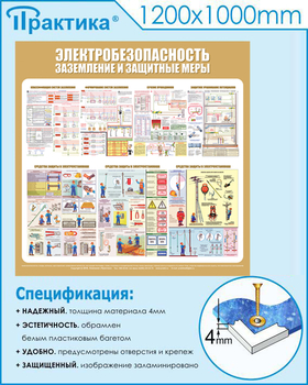 С23 Стенд электробезопасность (заземление и защитные меры) (1000х1000 мм, пластик ПВХ 3мм, Прямая печать на пластик) - Стенды - Стенды по электробезопасности - Магазин охраны труда и техники безопасности stroiplakat.ru